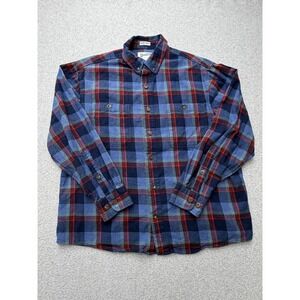 Duluth Trading Co Shirt Mens Large Blue Plaid Flannel Untucked Relaxed Fit